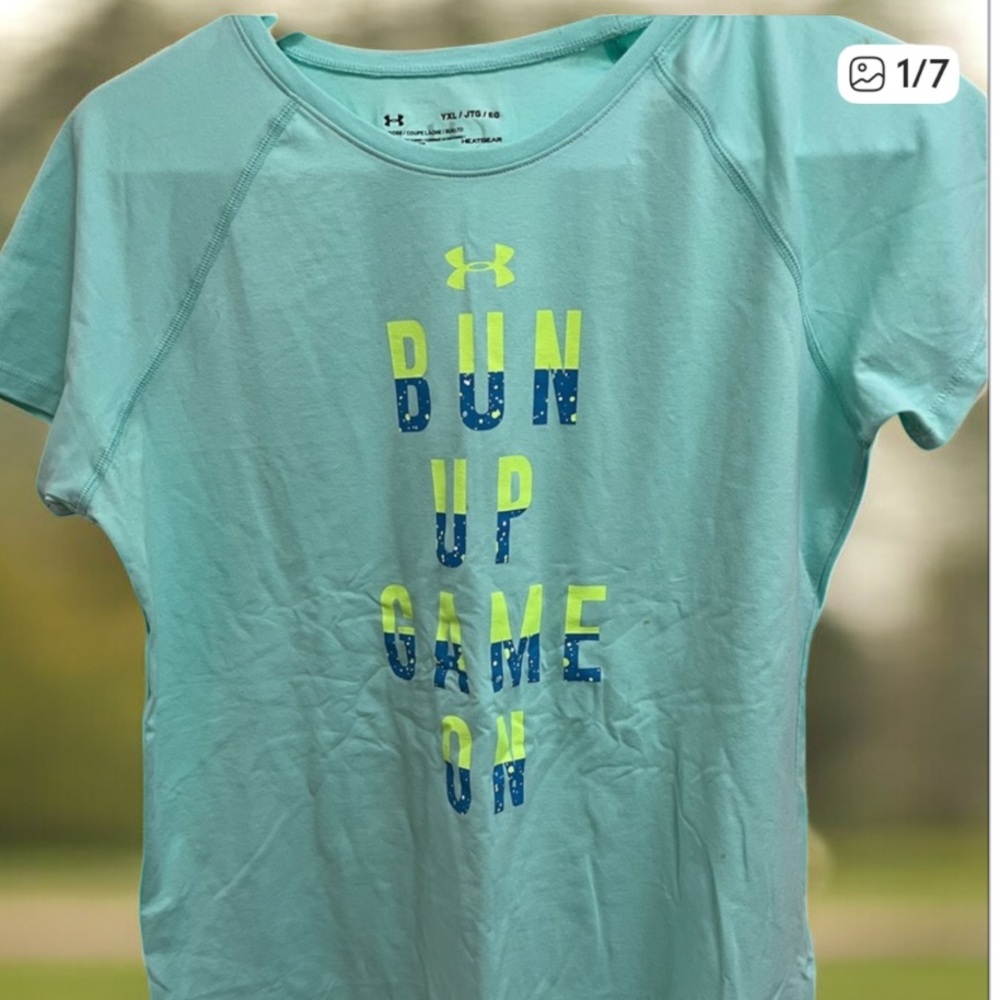 NWT Under Armour Women’s XL Blue Graphic Tee “Run Up‎ Game On” Athletic Shirt